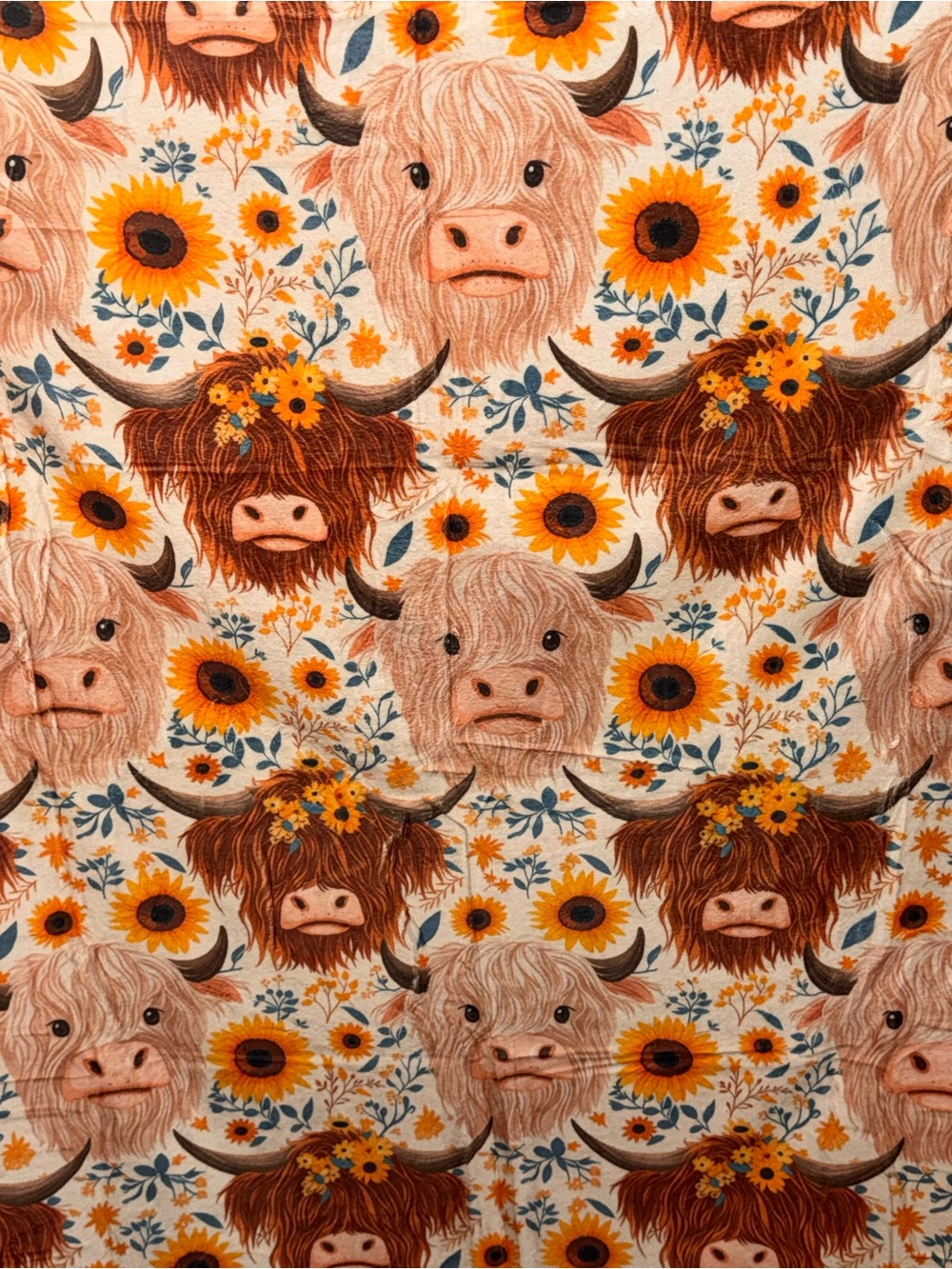 Highland Cow Sunflower Pattern 50x60 Minky Plush Throw Blanket - Picture 2 of 2